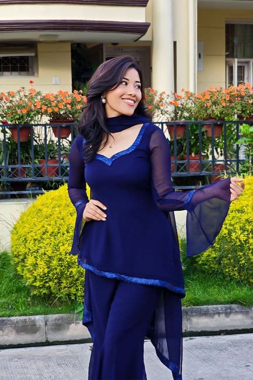 MAYA RETRO KURTHI : NAVY BLUE